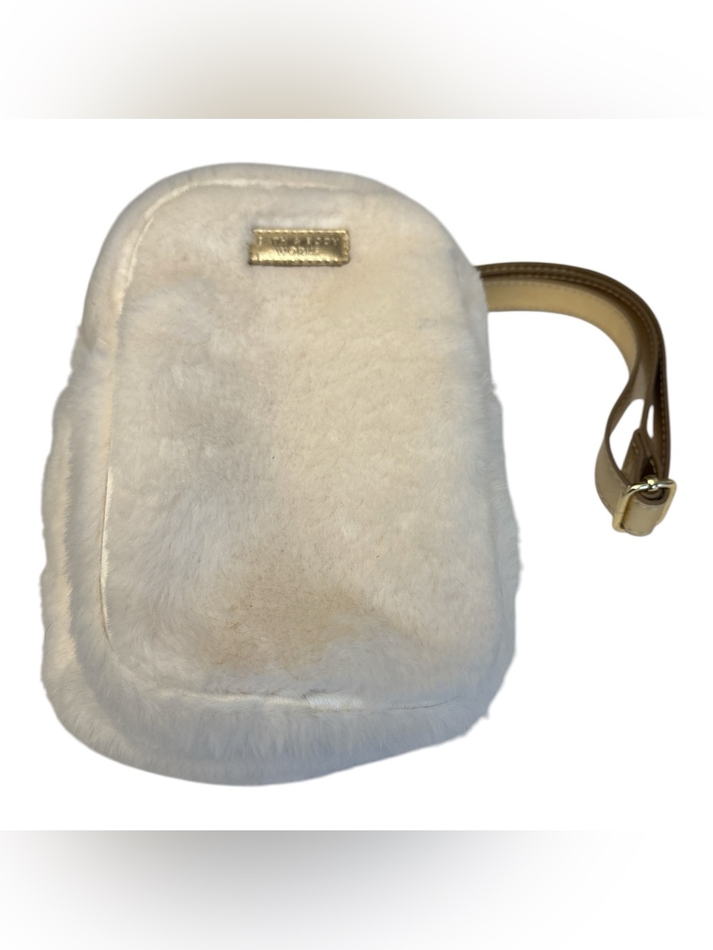 Bath & Body Works White Faux Fur Crossbody Bag with Gold Strap NWOT